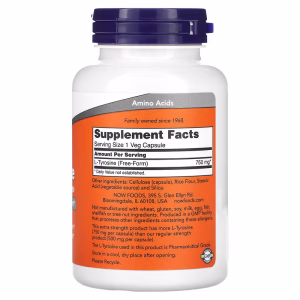 NOW Foods, L-Tyrosine, 750 mg, 90 Veg Capsules - Image 2