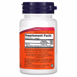 NOW Foods, Vitamin A, 3,000 mcg (10,000 IU), 100 Softgels - Image 2