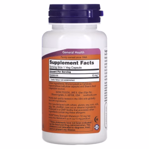 NOW Foods, Melatonin, 10 mg, 100 Veg Capsules - Image 2