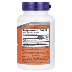 NOW Foods, L-Citrulline, 750 mg, 90 Veg Capsules - Image 2