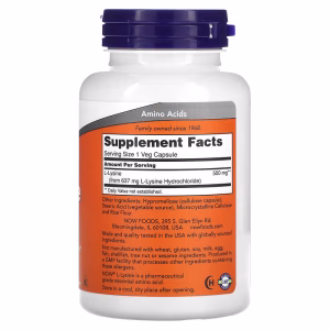 NOW Foods, L-Lysine, 500 mg, 100 Veg Capsules - Image 6