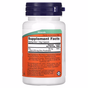 NOW Foods, Zinc Picolinate, 50 mg, 60 Veg Capsules (50 mg per Capsule) - Image 6