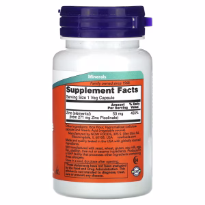 NOW Foods, Zinc Picolinate, 50 mg, 30 Veg Capsules - Image 6