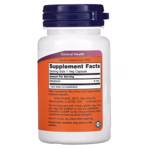 NOW Foods, Melatonin, 3 mg, 60 Veg Capsules - Image 6
