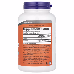 NOW Foods, L-Citrulline, 750 mg, 180 Veg Capsules - Image 6