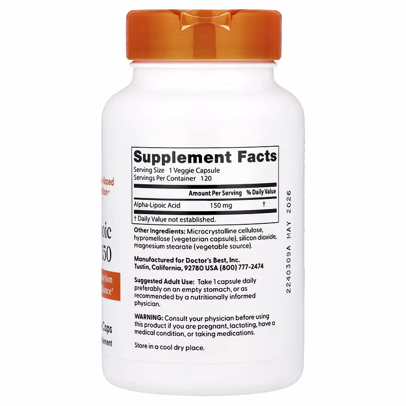 Doctor's Best, Alpha-Lipoic Acid 150, 150 mg, 120 Veg Caps - Image 2