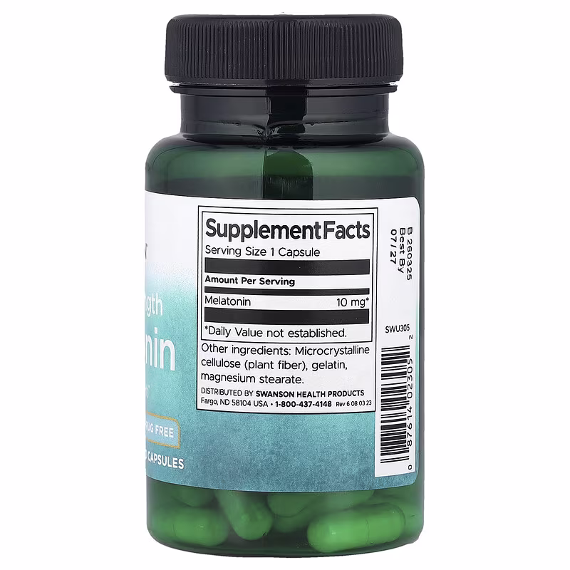 Swanson, Melatonin, Triple Strength, 10 mg, 60 Capsules - Image 2
