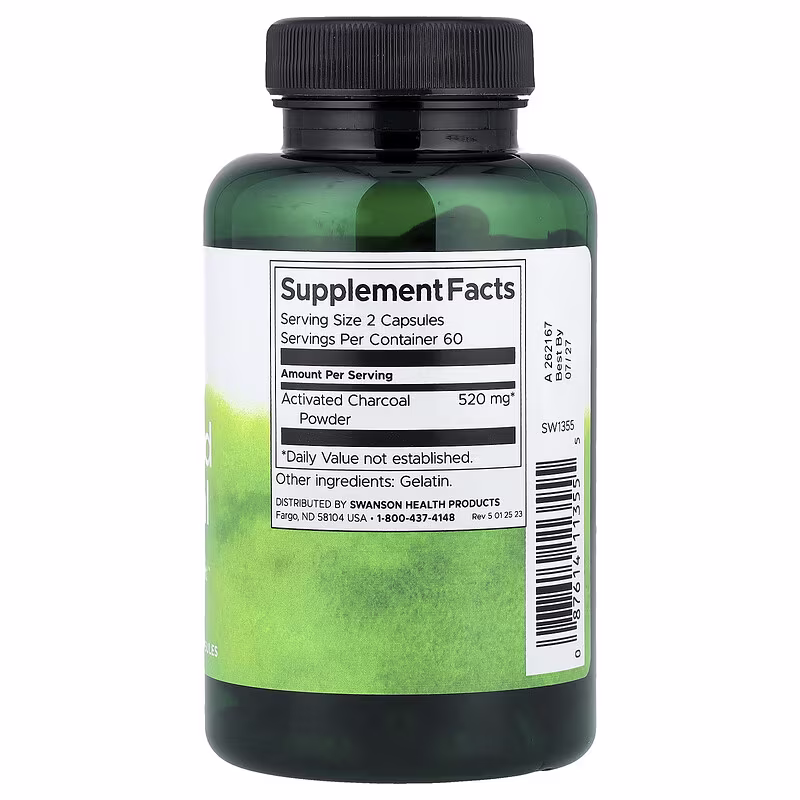 Swanson, Activated Charcoal, 260 mg, 120 Capsules - Image 2