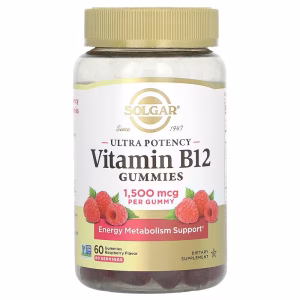 Solgar, Ultra Potency Vitamin B12 Gummies, Raspberry, 1,500 mcg, 60 Gummies