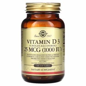 Solgar, Vitamin D3 (Cholecalciferol), 25 mcg (1,000 IU), 100 Softgels