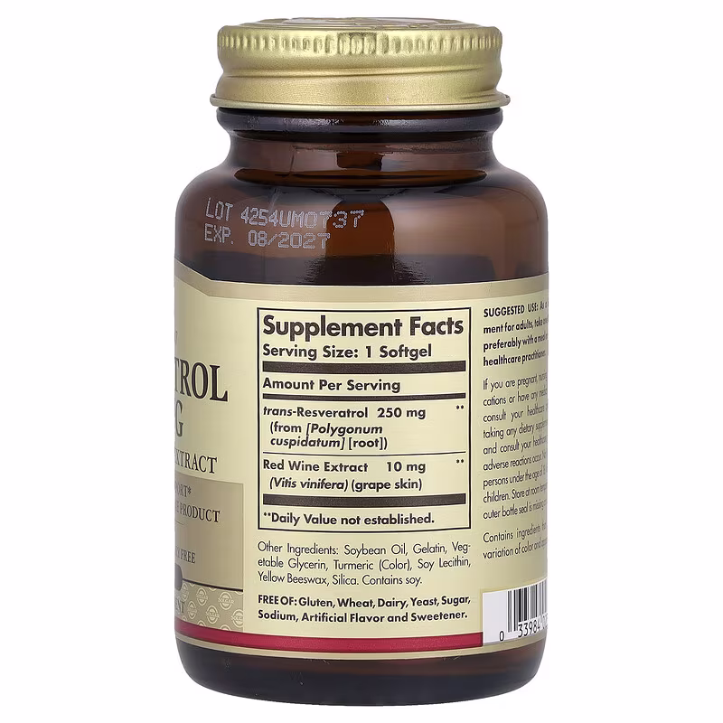 Solgar, Resveratrol With Red Wine Extract, 30 Softgels - Image 2