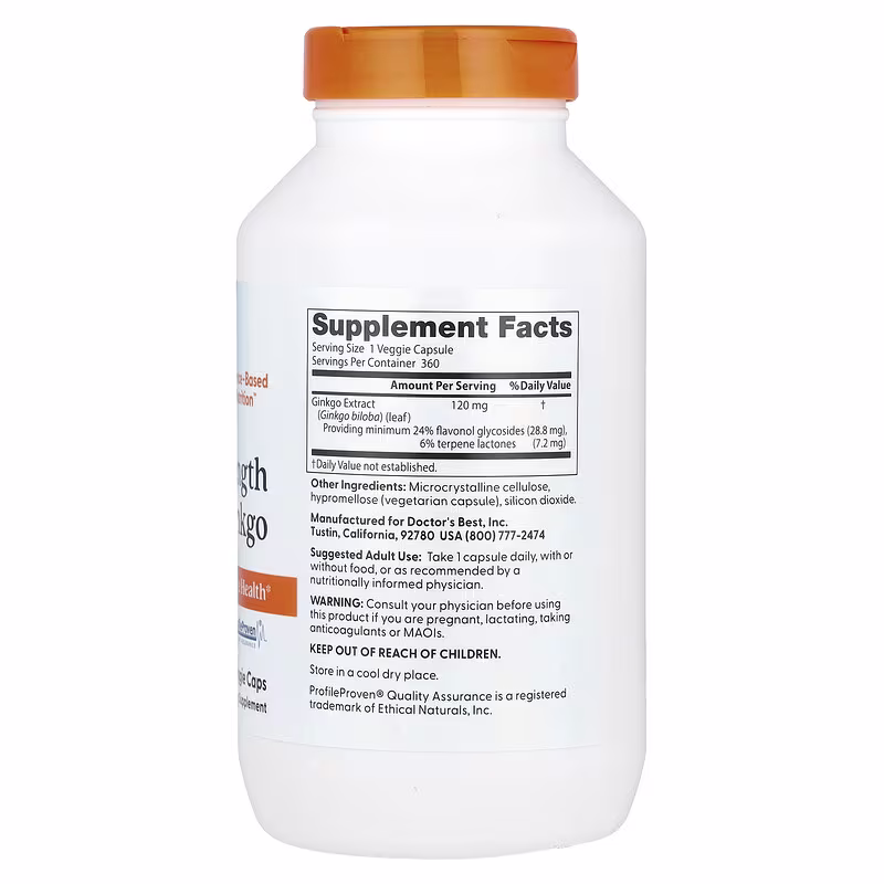 Doctor's Best, Ginkgo, 120 mg, 360 Veggie Caps - Image 2
