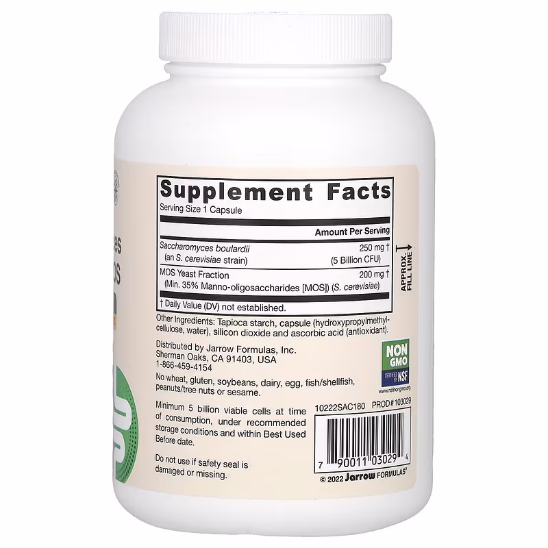 Jarrow Formulas, Vegan Saccharomyces Boulardii + MOS, 5 Billion CFU, 180 Veg Capsules - Image 2