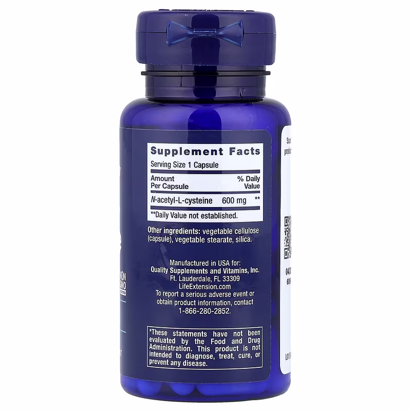 Life Extension, N-Acetyl-L-Cysteine, 600 mg, 60 Capsules - Image 2