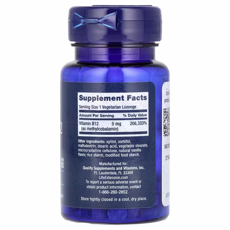 Life Extension, Vitamin B12 Methylcobalamin, 5 mg, 60 Vegetarian Pastilles - Image 2