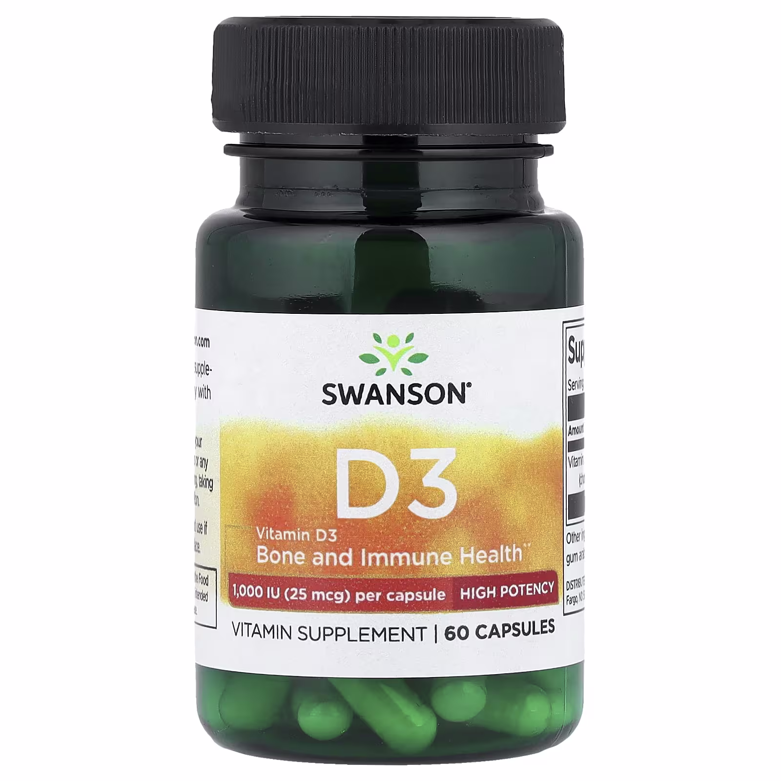 Swanson, Vitamin D3, High Potency, 25 mcg (1,000 IU), 60 Capsules