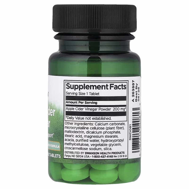 Swanson, Apple Cider Vinegar, 200 mg, 30 Tablets - Image 2