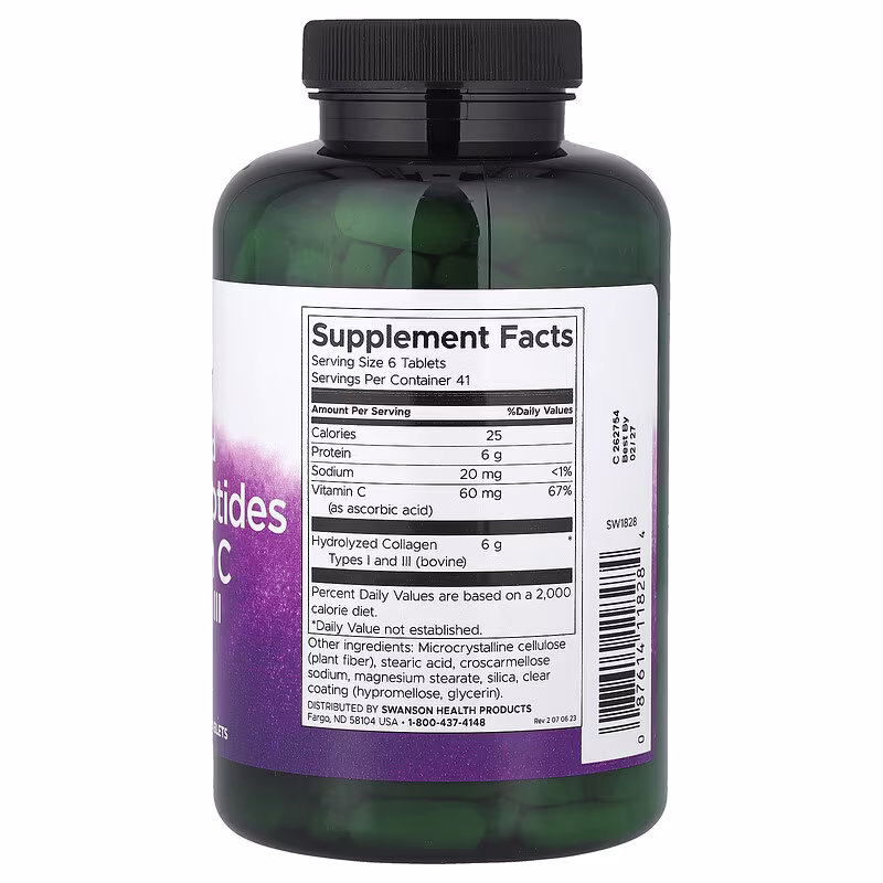 Swanson, Hydrolysed Collagen Peptides + Vitamin C, 250 Tablets - Image 2