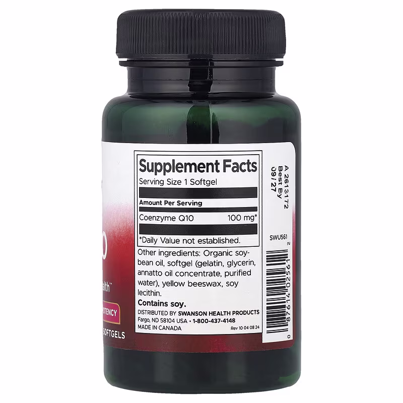 Swanson, CoQ10, High Potency, 100 mg, 100 Softgels - Image 2