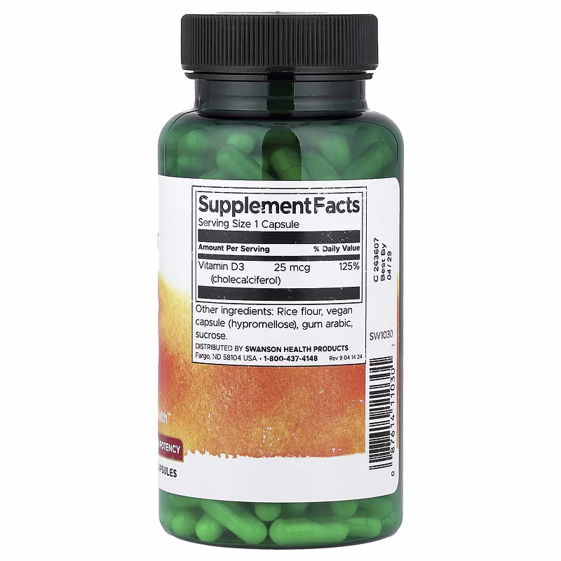 Swanson, Vitamin D3, High Potency, 25 mcg (1,000 IU), 250 Capsules - Image 2