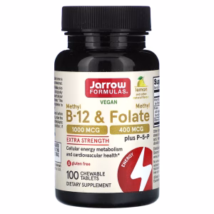 Jarrow Formulas, Vegan Methyl B-12 & Methyl Folate, Lemon, 100 Chewable Tablets