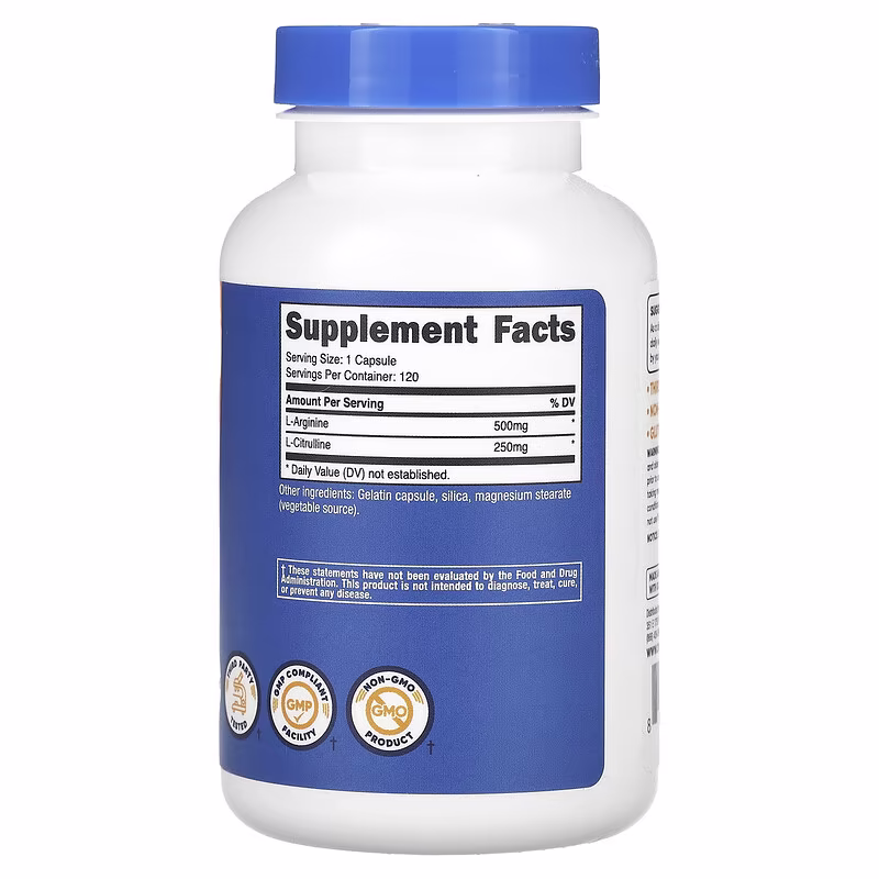 Nutricost, L-Arginine & L-Citrulline, 120 Capsules - Image 2