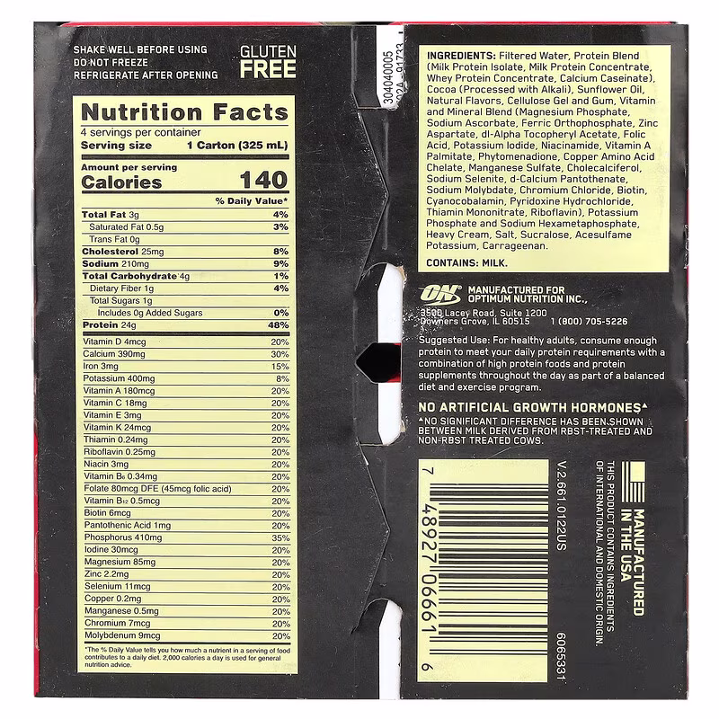 Optimum Nutrition, Gold Standard® Protein Shake, Chocolate, 4 Cartons, 11 fl oz (325 ml) Each - Image 2