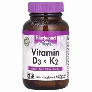 Bluebonnet Nutrition, Vitamin D3 & K2, 60 Vegetable Capsules