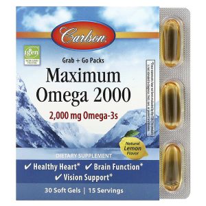 Carlson, Maximum Omega 2000, Natural Lemon, 30 Soft Gels (1,000 mg per Soft Gel)
