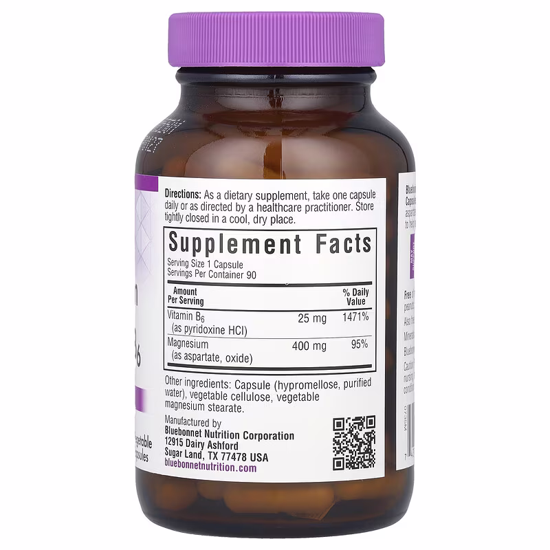 Bluebonnet Nutrition, Magnesium & Vitamin B6, 90 Vegetable Capsules - Image 2