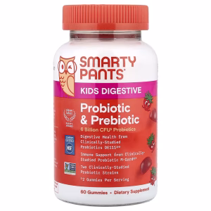SmartyPants, Kids' Digestive, Prebiotic & Probiotic Gummies, Strawberry, 60 Gummies