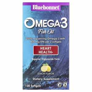 Bluebonnet Nutrition, Omega-3 Fish Oil, Heart Health, Lemon, 120 Softgels (1,000 mg per Softgel)