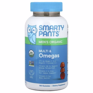 SmartyPants, Men's Organic, Multi & Omegas Gummies, Raspberry, Lemon Lime, & Grape, 120 Gummies
