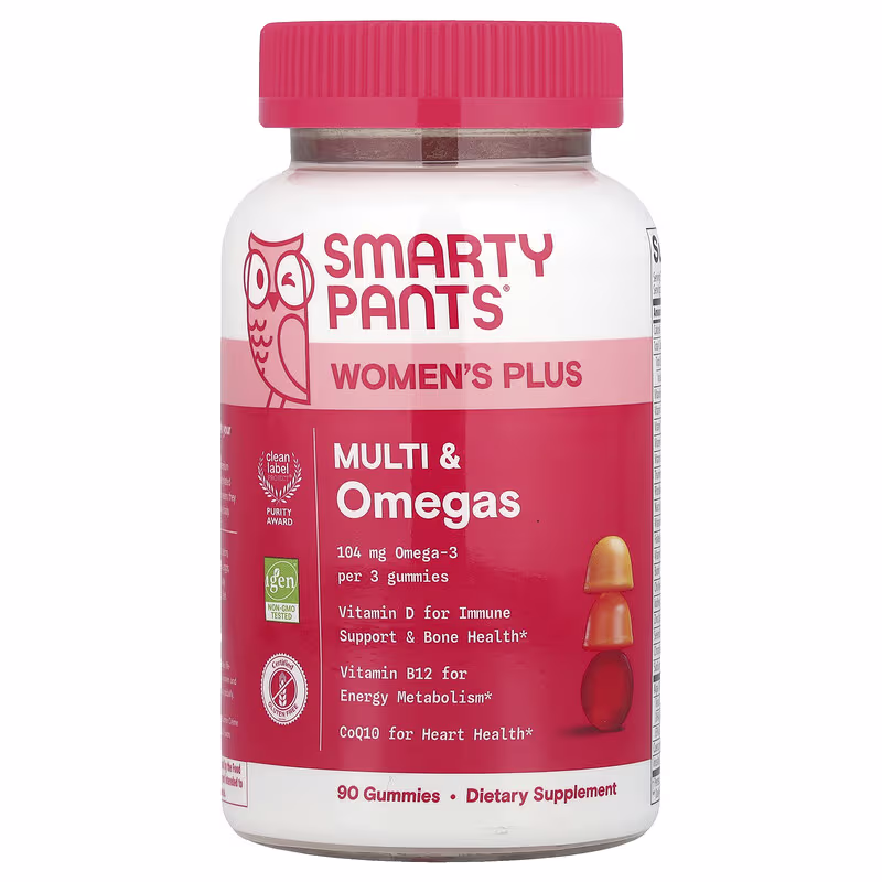 SmartyPants, Women's Plus, Multi & Omegas Gummies, Strawberry, Orange, and Lemon Cream, 90 Gummies