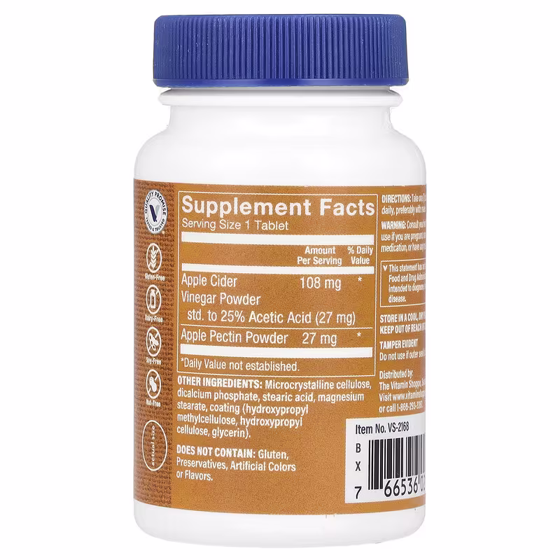 The Vitamin Shoppe, Apple Cider Vinegar With Apple Pectin, 100 Tablets - Image 2
