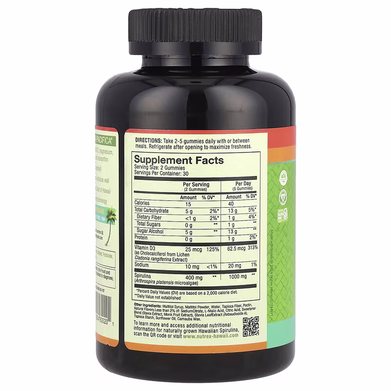 Nutrex Hawaii, Pure Hawaiian Spirulina Plus Vitamin D3 Gummies, 60 Tropical Gummies - Image 2