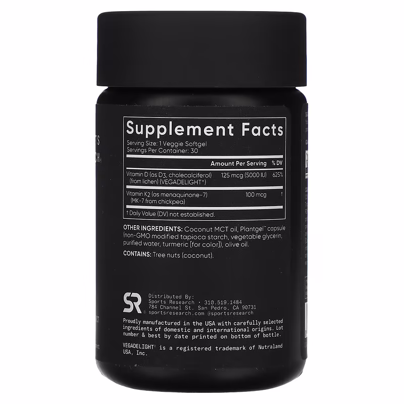 Sports Research, D3 + K2, Plant-Based, 30 Veggie Softgels - Image 2