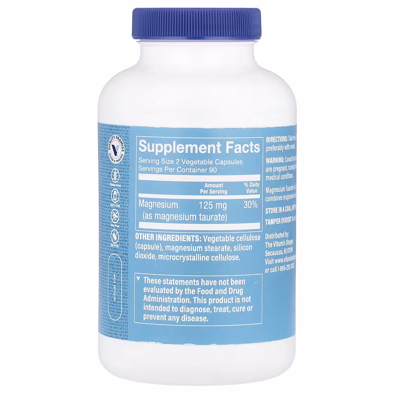 The Vitamin Shoppe, Magnesium Taurate, 180 Vegetable Capsules (62.5 mg per Capsule) - Image 2
