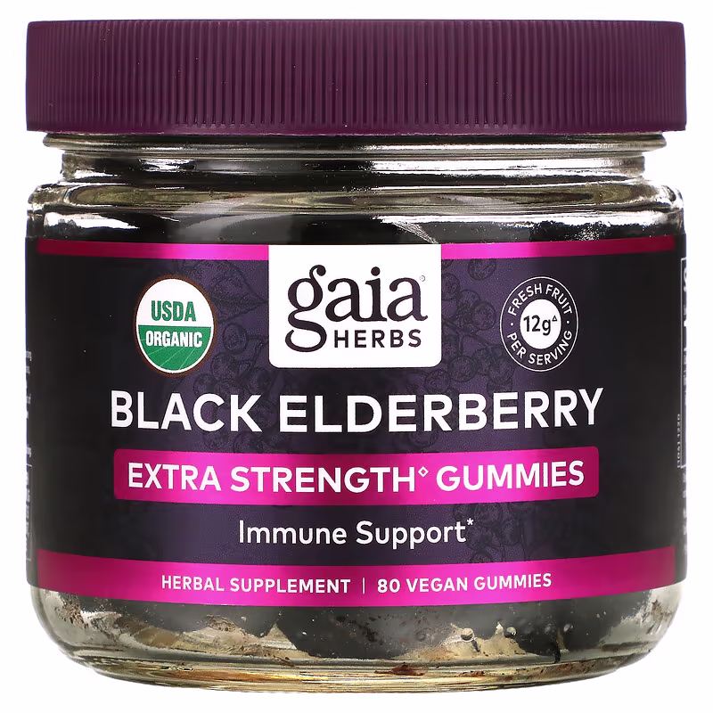 Gaia Herbs, Black Elderberry, Immune Support Gummies, 80 Vegan Gummies