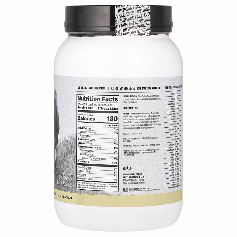 Levels, Grass Fed Whey Protein Powder, Vanilla Bean, 2 lb (907 g) - Image 2