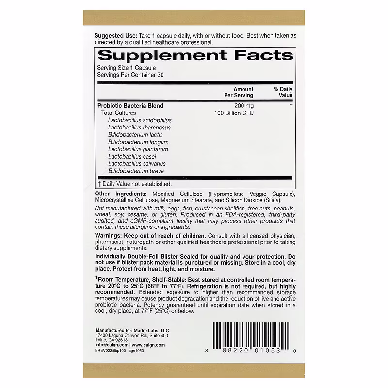 California Gold Nutrition, LactoBif® 100 Probiotics, 100 Billion CFU, 30 Veggie Capsules - Image 2