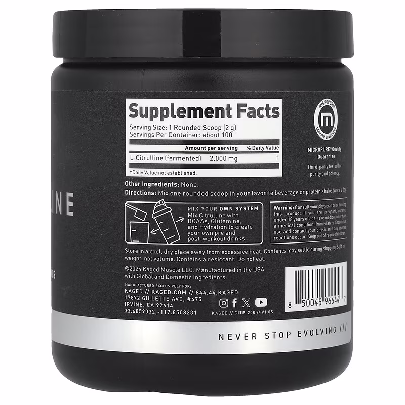 Kaged, Citrulline, Unflavored, 7.05 oz (200 g) - Image 2