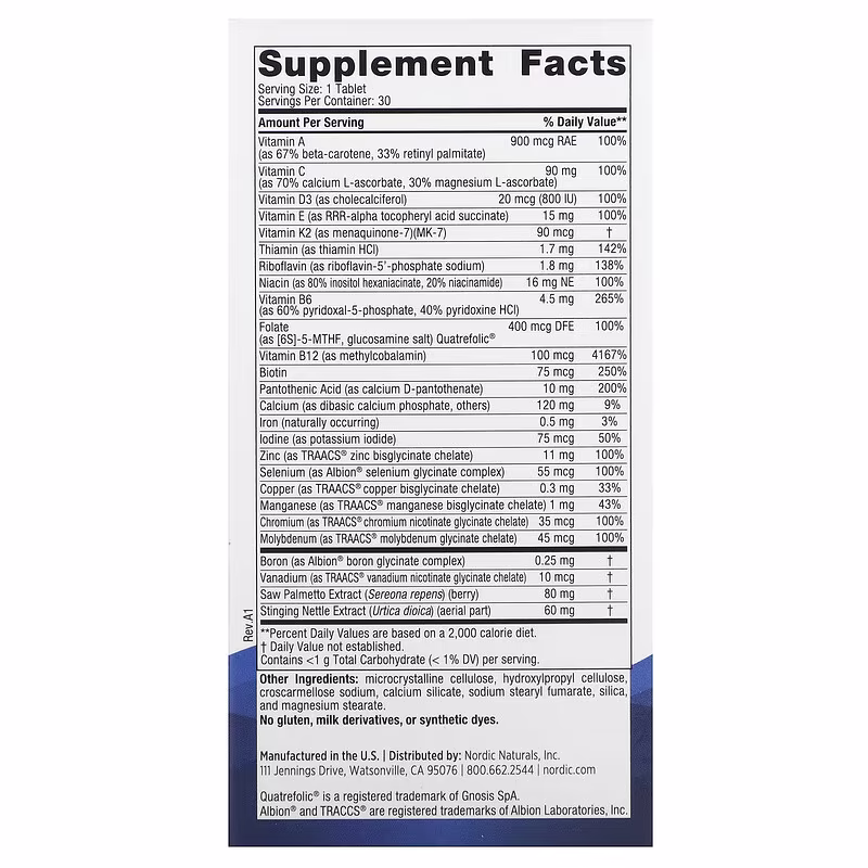 Nordic Naturals, Men's Multivitamin, One Daily, 30 Tablets - Image 3