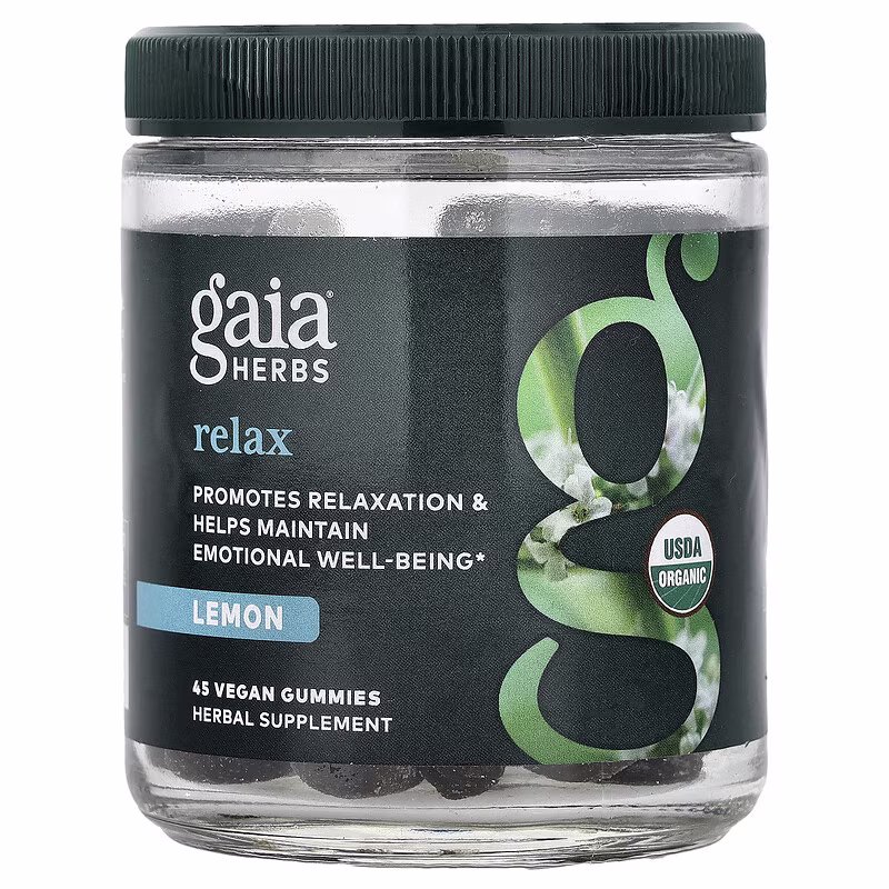Gaia Herbs, Relax Gummies, Lemon, 45 Vegan Gummies