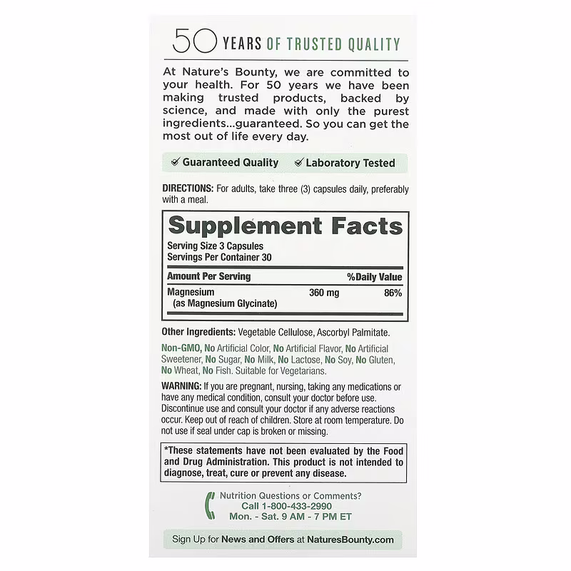 Nature's Bounty, Advanced Magnesium Glycinate, High Absorption, 90 Capsules (120 mg per Capsule) - Image 3