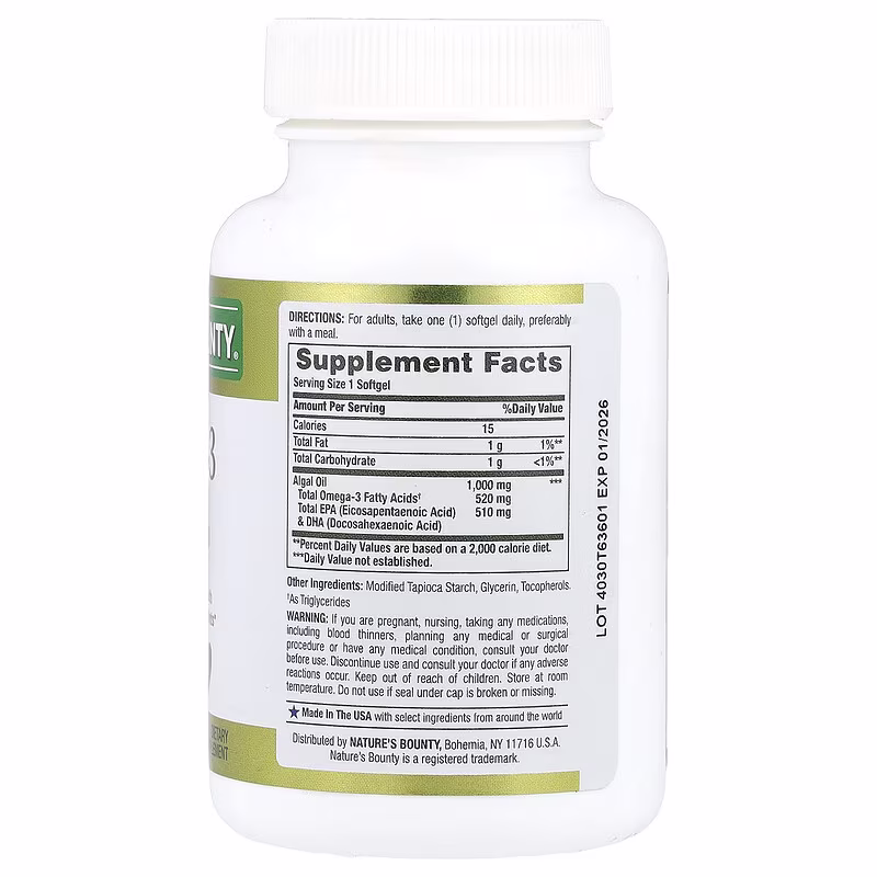 Nature's Bounty, Plant-Based Omega-3, 1,000 mg, 30 Vegetarian Softgels - Image 2