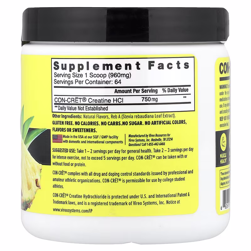 Con-Cret, Creatine HCI, Pineapple, 2.2 oz (61.4 g) - Image 2
