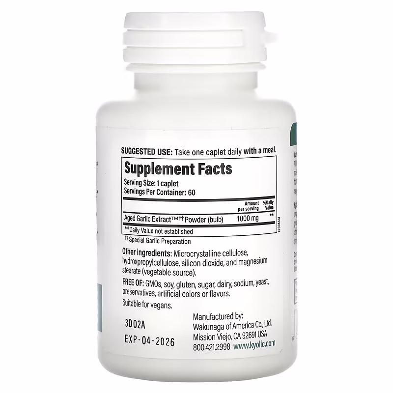 Kyolic, Aged Garlic Extract, Cardiovascular Health, One Per Day, Formula 250, 60 Vegan Caplets (1,000 mg per Capsule) - Image 2