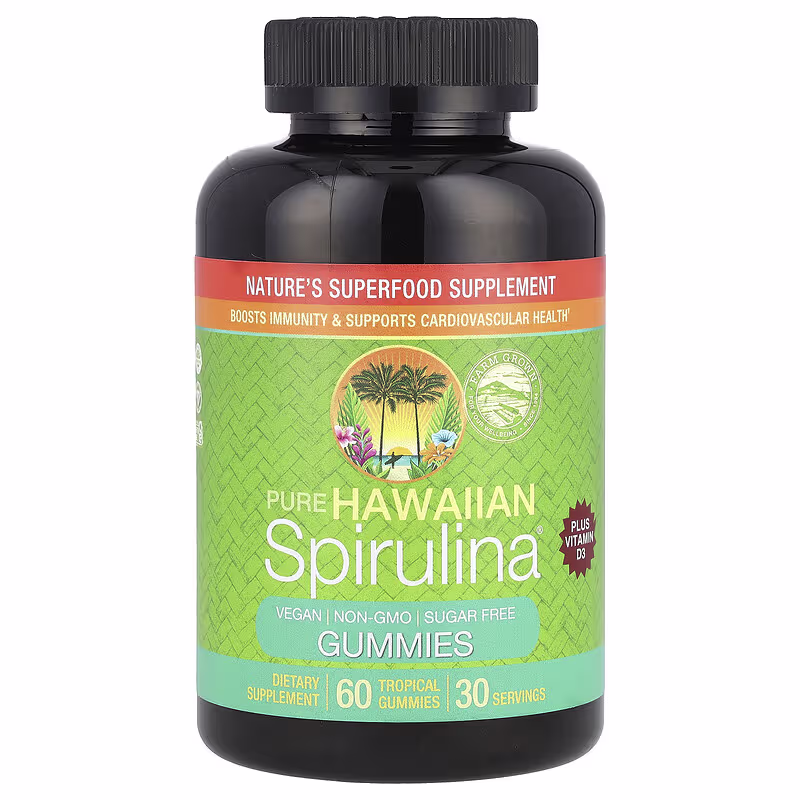 Nutrex Hawaii, Pure Hawaiian Spirulina Plus Vitamin D3 Gummies, 60 Tropical Gummies