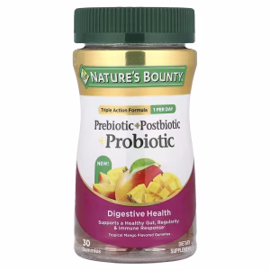Nature's Bounty, Prebiotic + Postbiotic + Probiotic Gummies, Tropical Mango, 30 Gummies